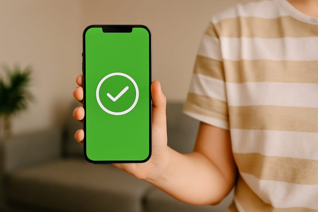 Main d’un acheteur validant un bon achat en Tunisie avec un check vert pour symboliser la réussite