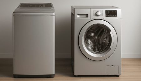 Comparatif visuel entre machine à ouverture par le haut et modèle frontal dans un contexte domestique