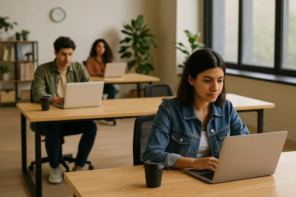 Postes de travail dans un espace de coworking accessible à Tunis, adapté aux freelances et étudiants tunisiens