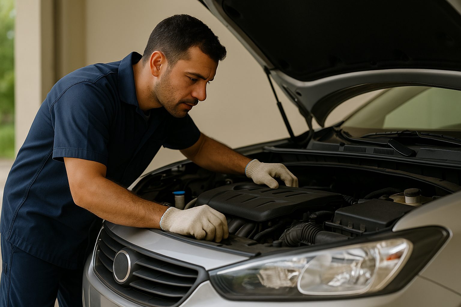 Mécanicien tunisien effectuant un contrôle moteur dans le cadre de l’entretien voiture occasion