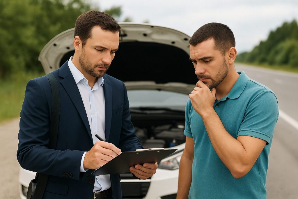 Discussion entre un agent et un automobiliste à propos d’une couverture personnalisée