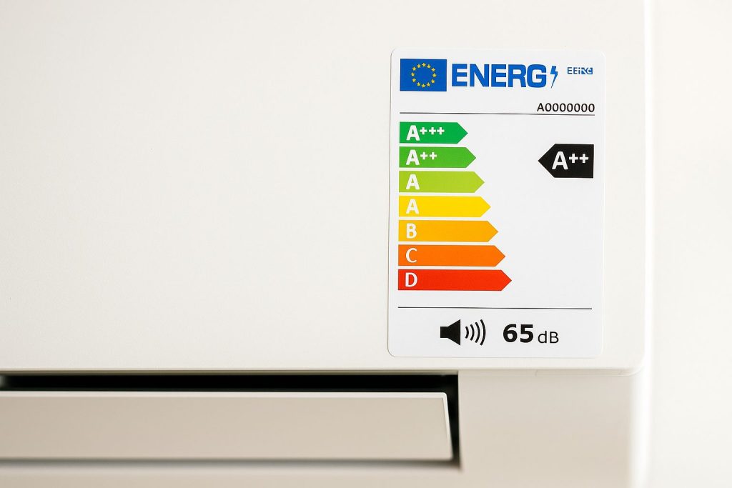 étiquette de classification énergétique affichant les niveaux d'efficacité pour un appareil de refroidissement domestique