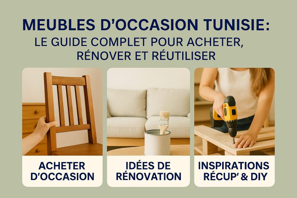 Guide visuel des meubles d'occasion en Tunisie : conseils d'achat, rénovation DIY et idées récup faciles