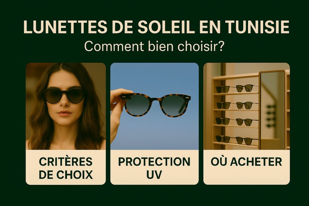 Guide visuel pour bien choisir ses lunettes de soleil en Tunisie selon les critères, la protection UV et les lieux d'achat fiables