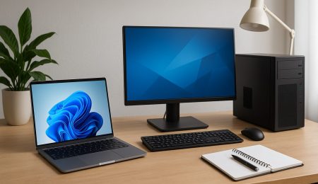Quel PC choisir en Tunisie : PC portable et PC de bureau sur un bureau moderne
