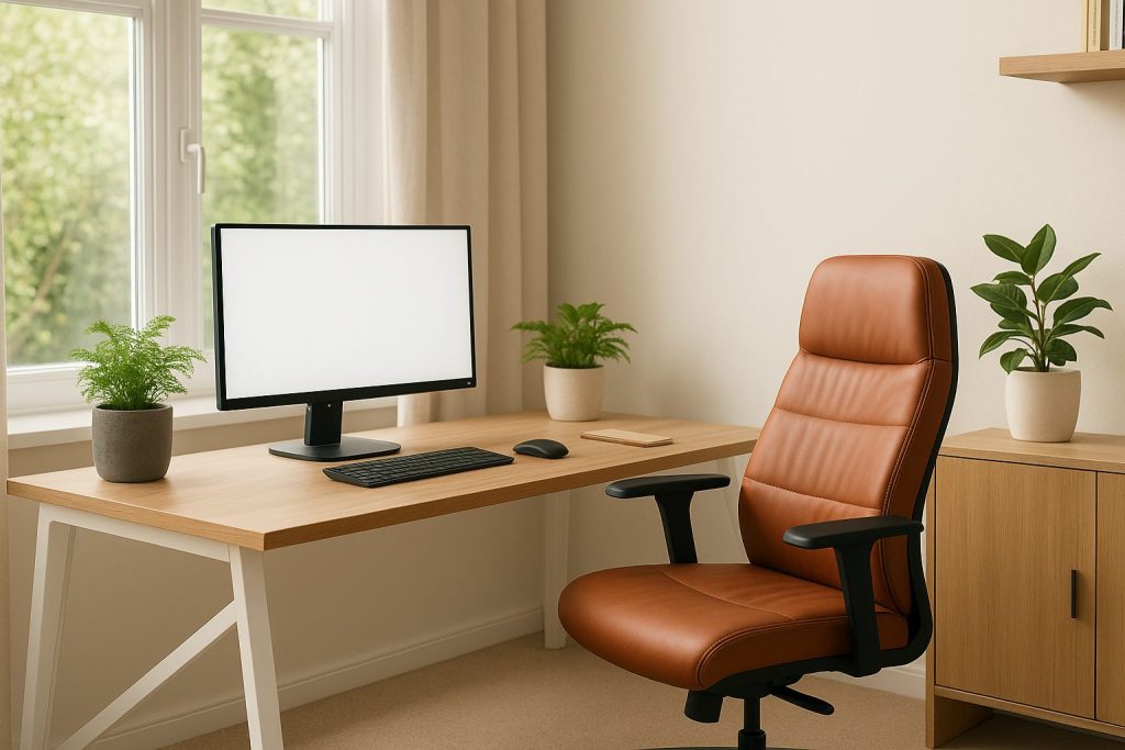 Espace lumineux avec chaise ergonomique et écran 