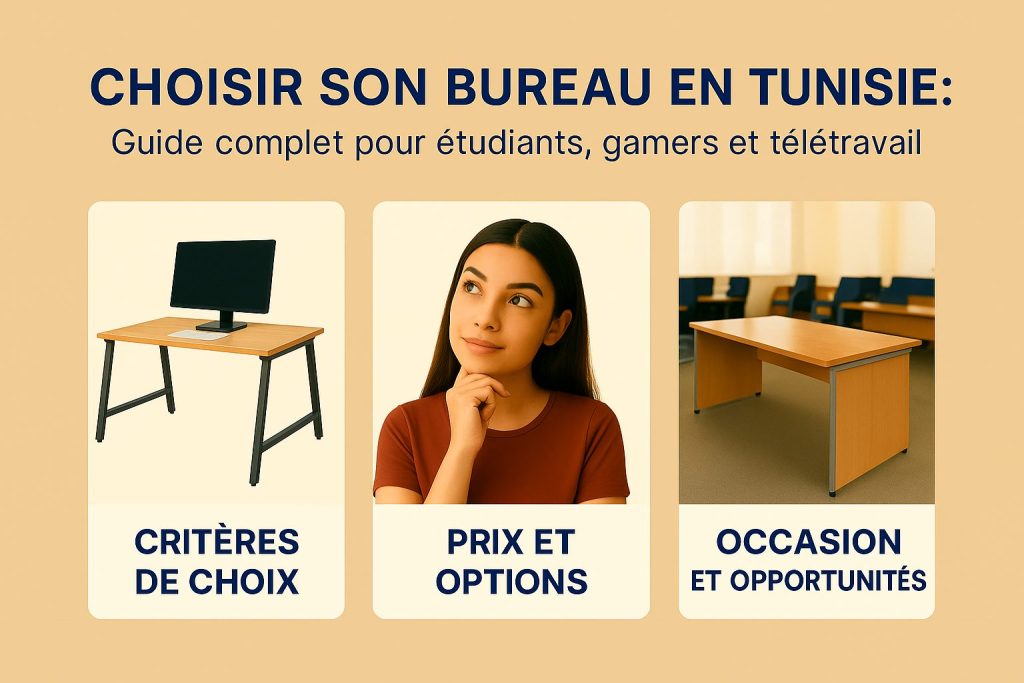 Guide pour choisir son bureau en Tunisie avec critères de choix, prix et options, et opportunités d'occasion