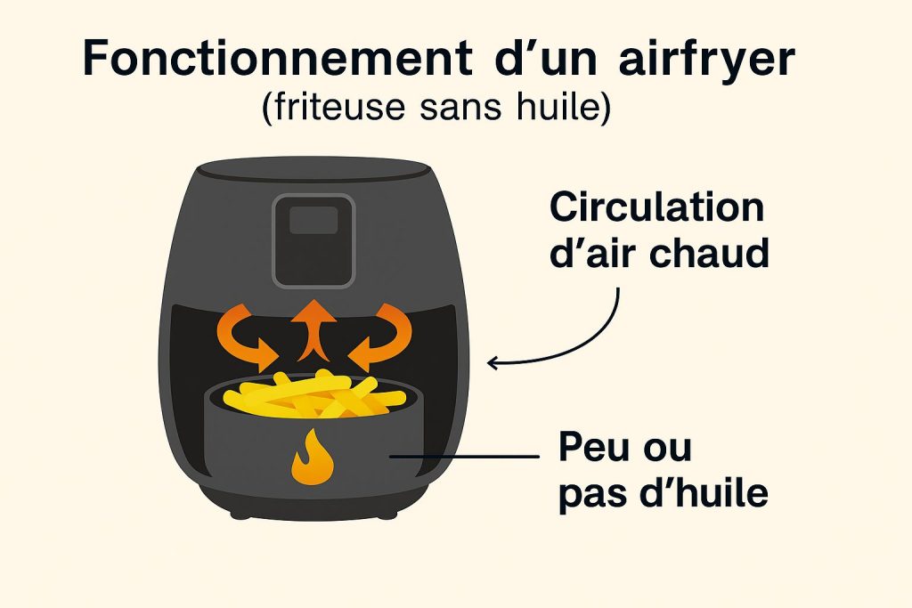 schéma fonctionnement avec circulation d’air chaud et panier 
