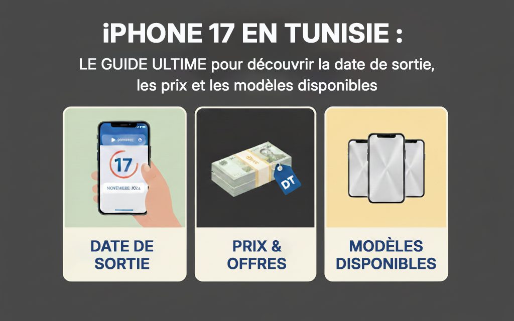 iPhone 17 en Tunisie – visuel 3 boxes : date de sortie, prix en Tunisie et modèles disponibles