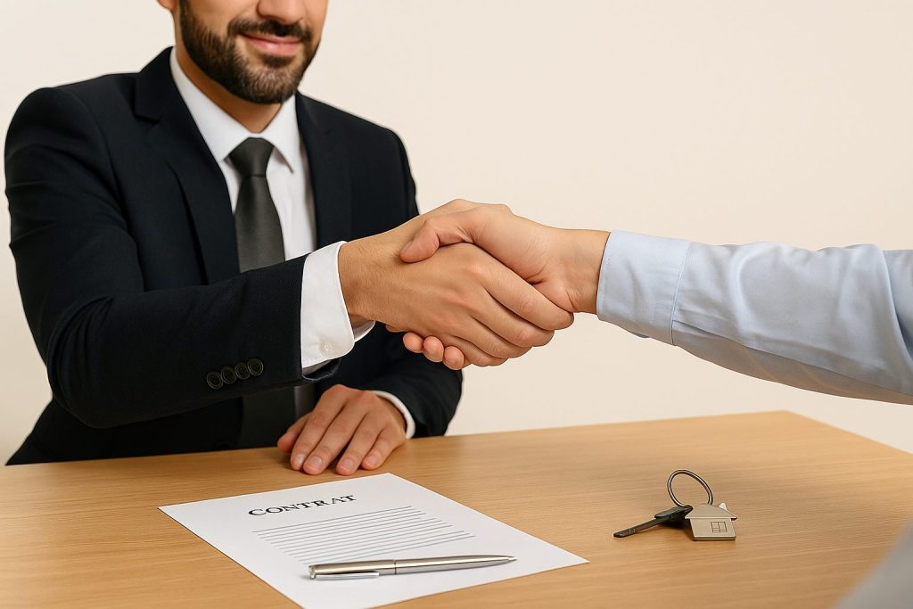 Notaire tunisien sécurisant un achat immobilier avec contrat et remise des clés