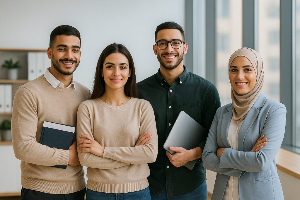 Jeunes professionnels tunisiens partageant leurs témoignages sur la réussite 