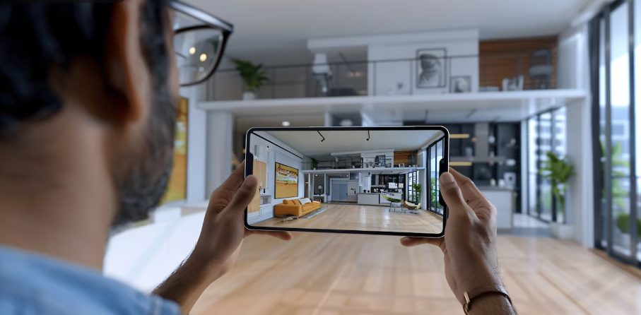 Contrôle maison intelligente via tablette avec interface domotique moderne