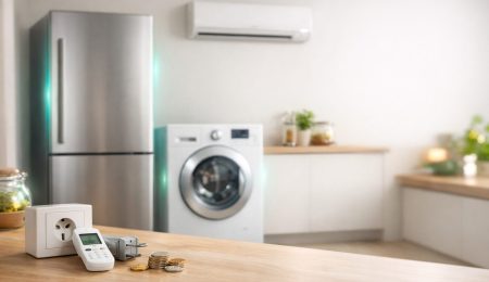 Électroménager économique en Tunisie : cuisine moderne avec réfrigérateur, lave-linge et climatiseur basse consommation