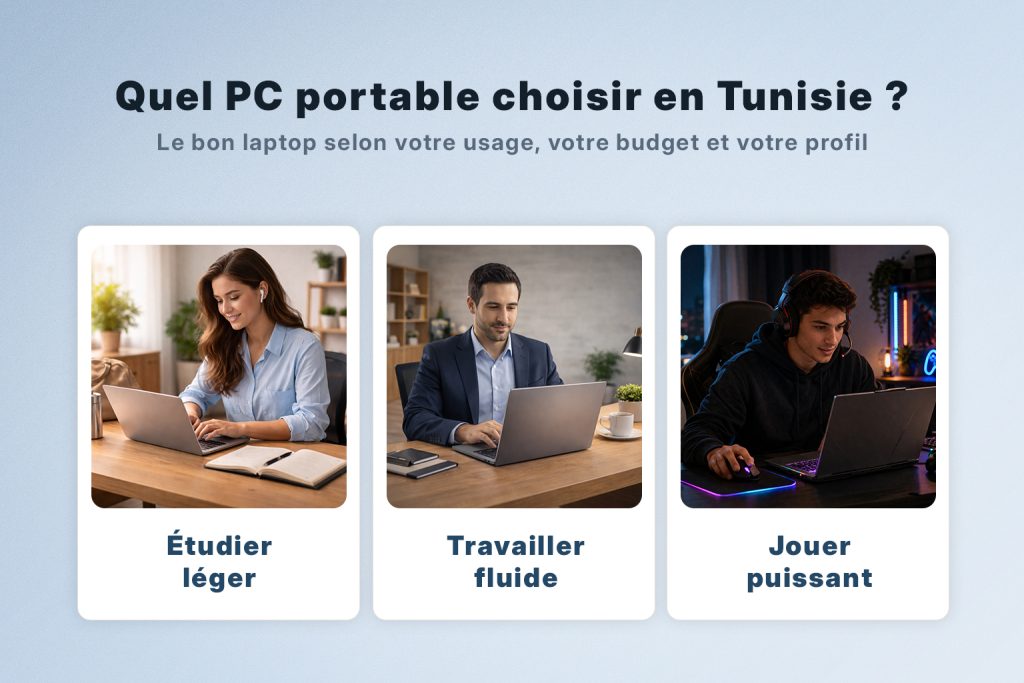 Guide visuel pour choisir un pc portable en Tunisie selon le profil et le budget