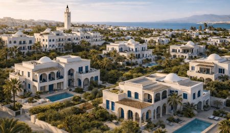 Quartier résidentiel avec maisons de style tunisien contemporain en Tunisie