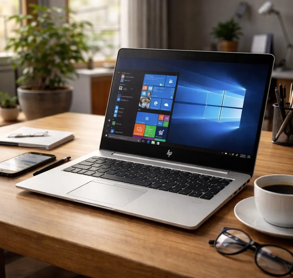 HP EliteBook d’occasion posé sur un bureau professionnel en Tunisie