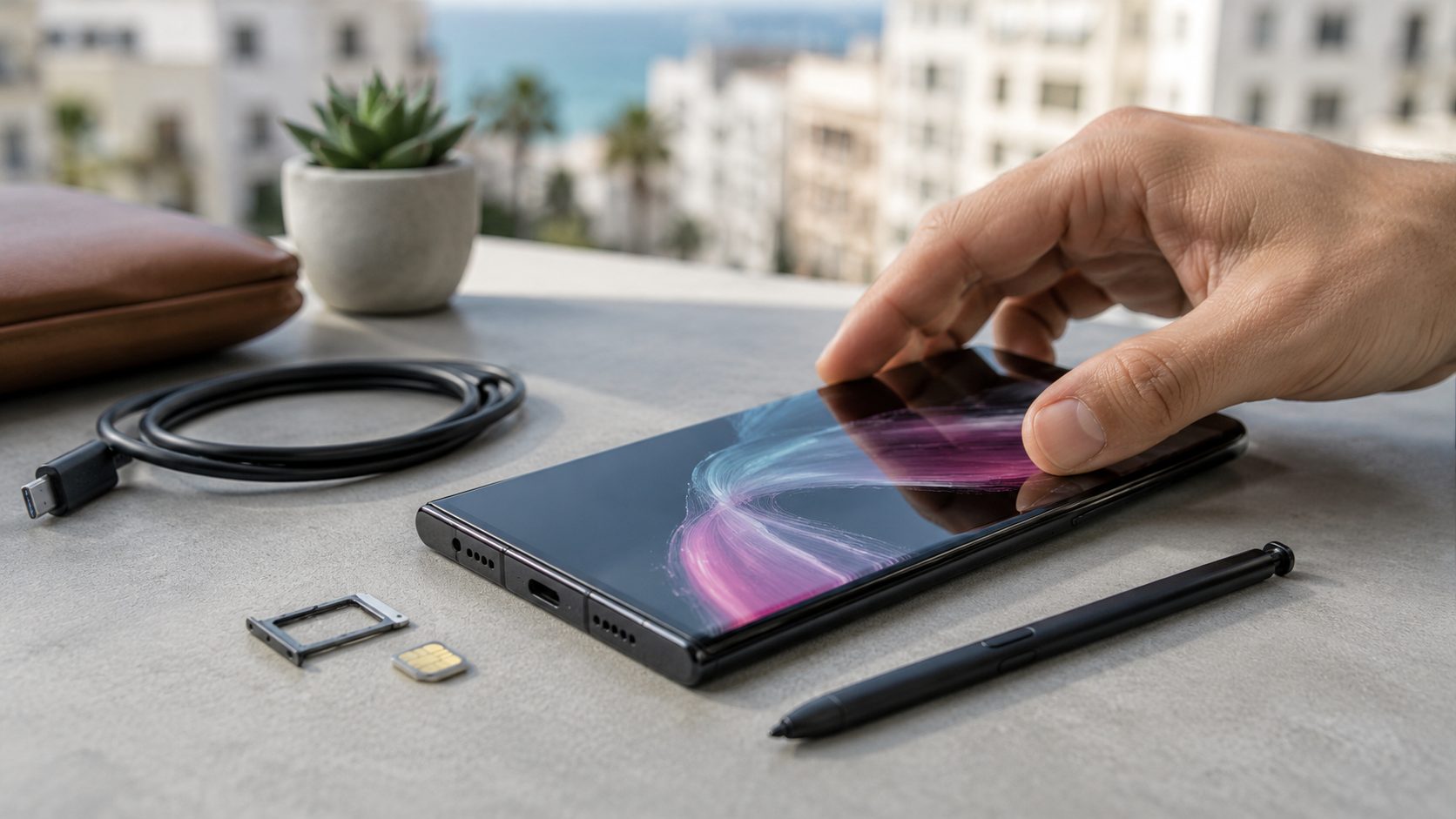 Samsung Galaxy S23 Ultra d’occasion en Tunisie avec S Pen, carte SIM et câble USB-C à vérifier avant achat