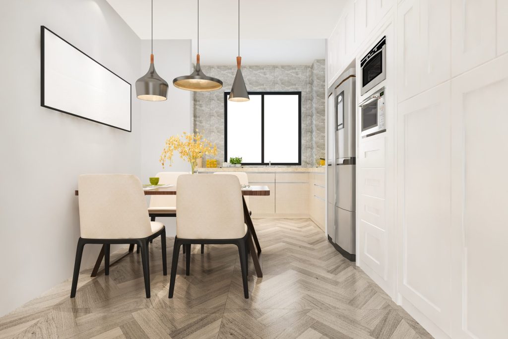 Coin repas lumineux avec mobilier contemporain