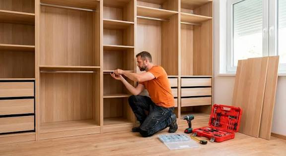  Démontage d'un dressing en bois avec penderie et tiroirs par un professionnel