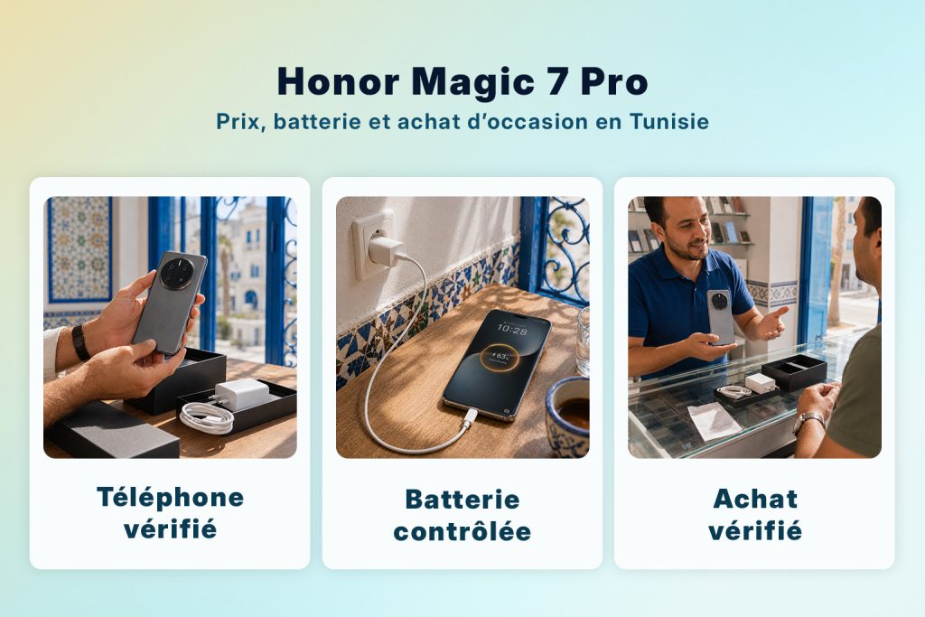 Honor Magic 7 Pro en Tunisie avec téléphone vérifié, batterie contrôlée et achat d’occasion