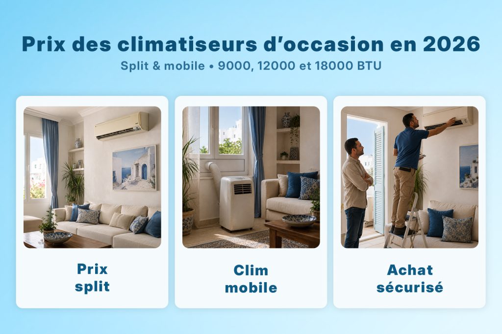 Prix des climatiseurs d’occasion en Tunisie en 2026 avec split, climatiseur mobile et vérification avant achat