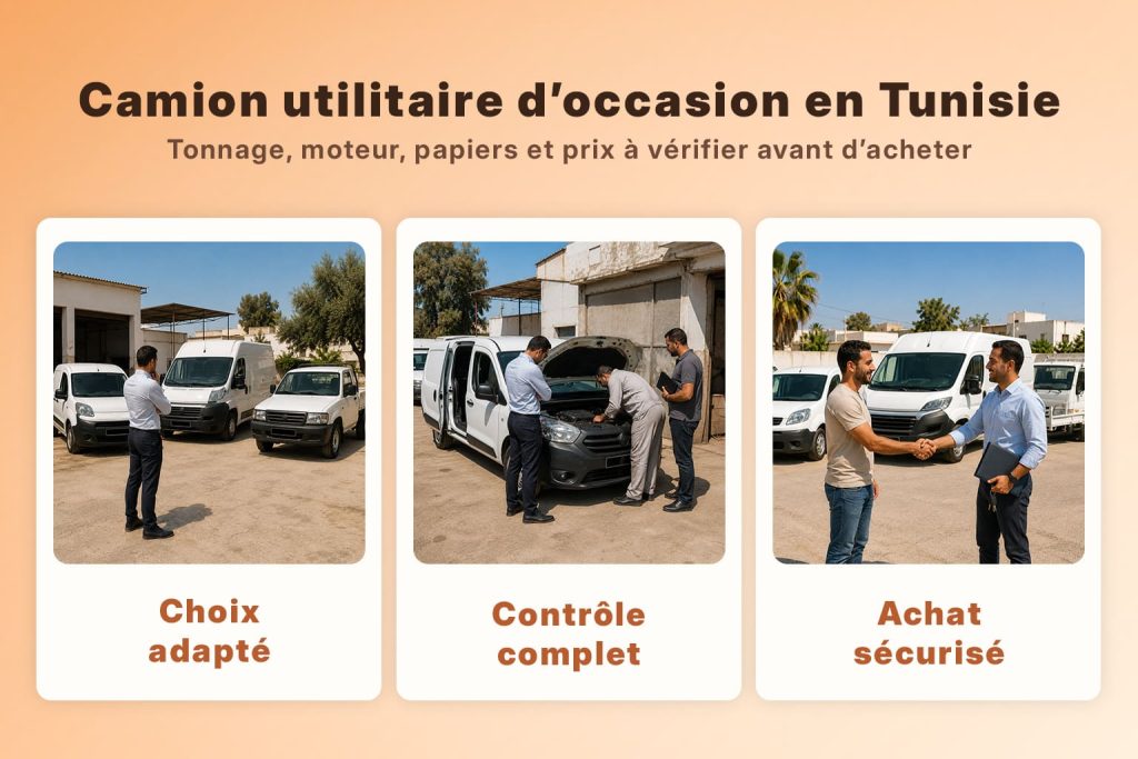 Guide d’achat d’un camion utilitaire d’occasion en Tunisie avec choix du véhicule, contrôle mécanique et achat sécurisé