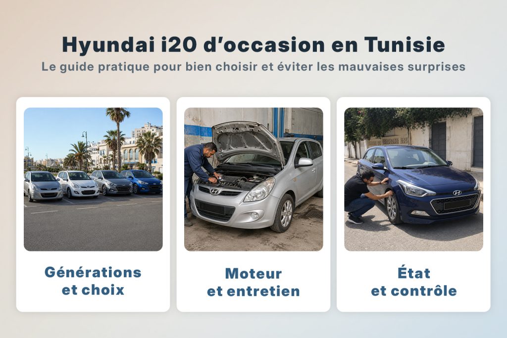 Guide Hyundai i20 d’occasion en Tunisie avec générations, entretien et contrôle avant achat
