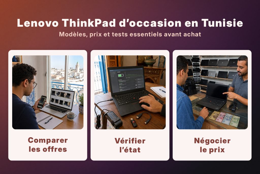 Guide Lenovo ThinkPad d’occasion en Tunisie pour comparer les offres, vérifier l’état et négocier le prix