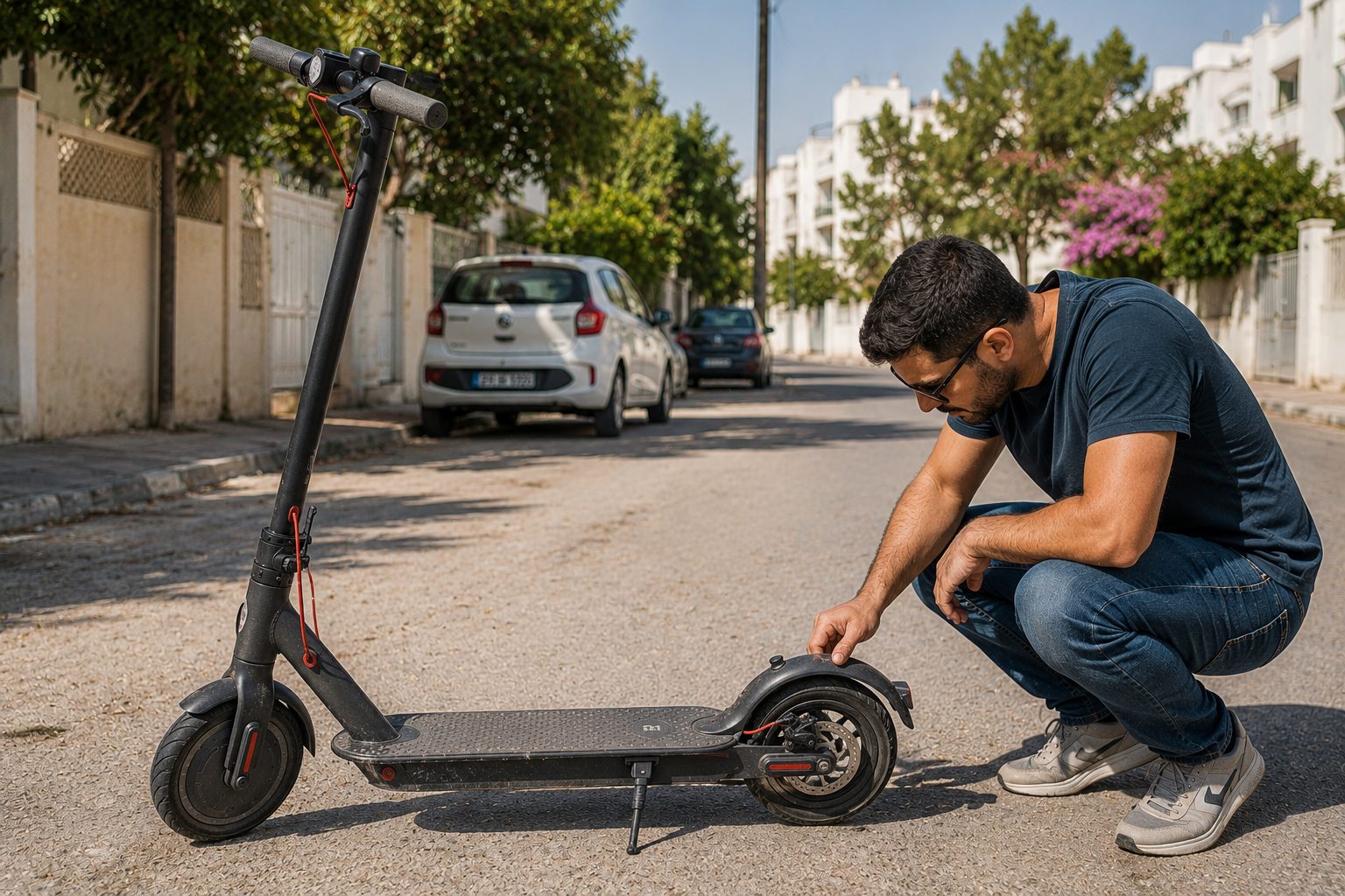 Acheteur vérifiant une Xiaomi Pro 2 d’occasion avant achat en Tunisie