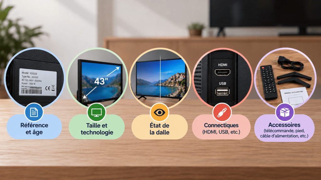 Critères à vérifier avant l’achat d’une TV d’occasion : référence, taille, dalle, connectiques et accessoires 