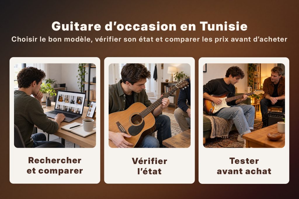 Guitare d’occasion en Tunisie avec recherche d’annonces, vérification de l’état et test avant achat