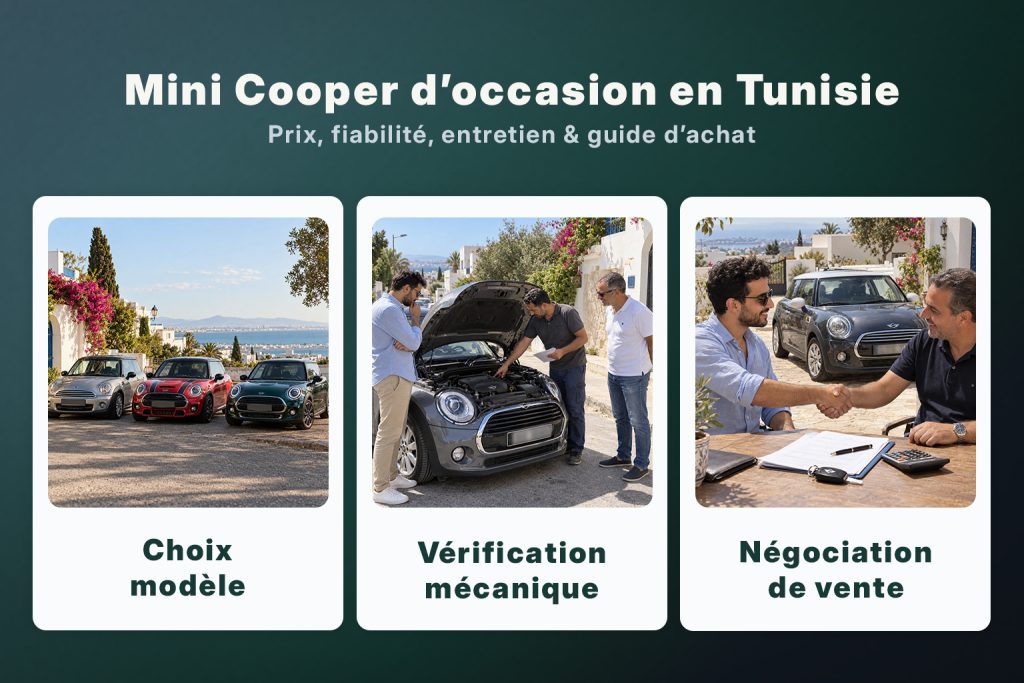 Mini Cooper d’occasion en Tunisie avec choix du modèle, vérification mécanique et négociation de vente