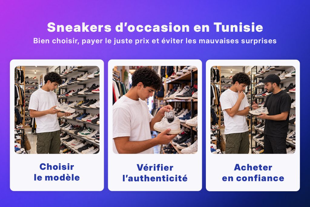 Sneakers d’occasion en Tunisie avec choix du modèle, vérification de l’authenticité et achat en confiance