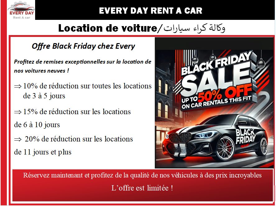 Offres Black Friday chez Every Day Rent a Car