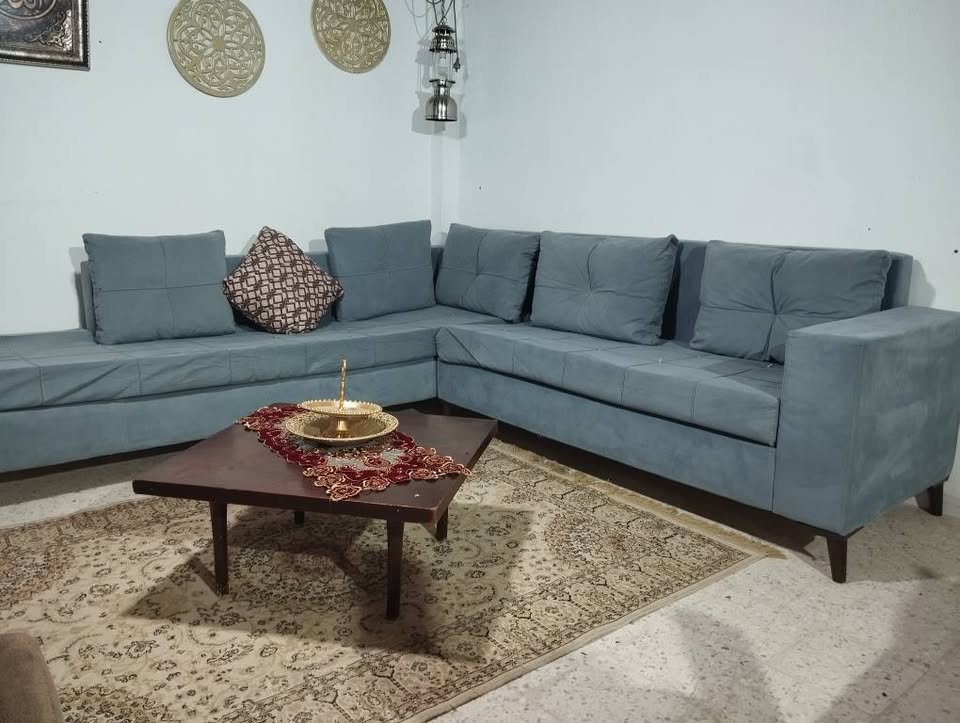 canape-angle-tissu-gris-bleu-bon-etat