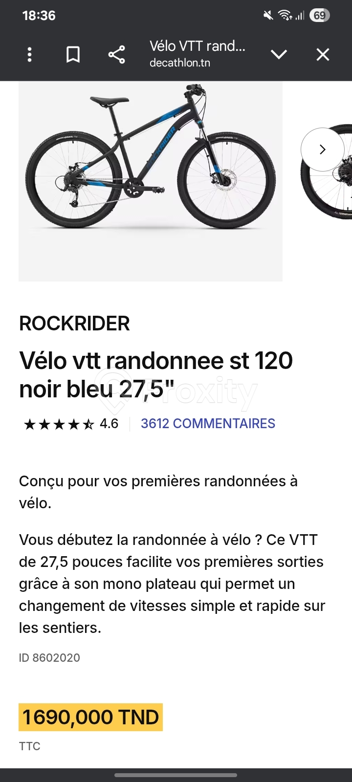 ROCKRIDER Vélo vtt randonnee st 120 noir bleu 27,5″
