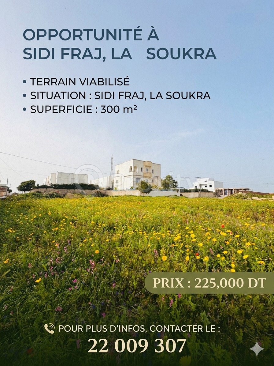 🔥 OPPORTUNITÉ GÉNIALE À NE PAS RATER : Terrain Viabilisé à Sidi Fraj, La Soukra 🔥