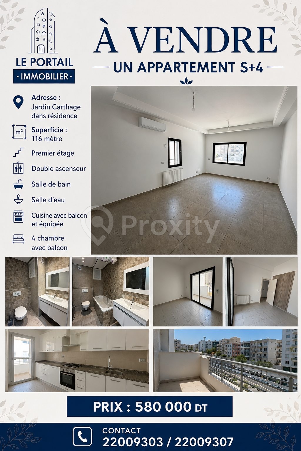 Appartement S+4 à vendre à jardin de carthage